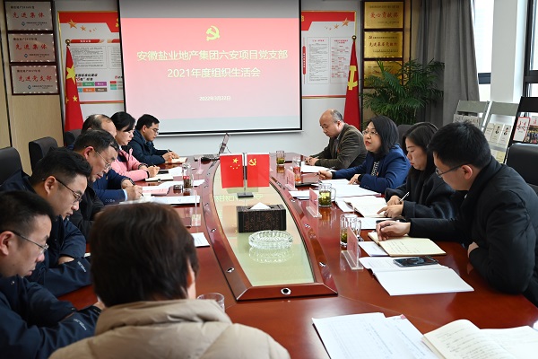 李芳赴徽盐地产集团六安项目公司党支部督导2021年度组织生活会